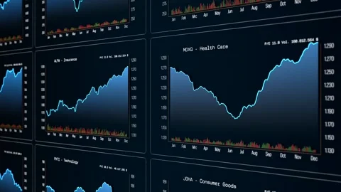 Close-up charts up and down, line graph, stock market and exchange data, trading Stock Footage 334044048