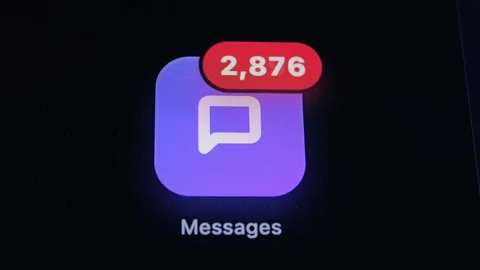Close-up of chat app icon with red high-count notification badge. Stock Footage 336969342