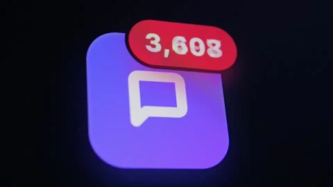 Close-up of chat app icon with red high-count notification badge. Stock Footage 336969614