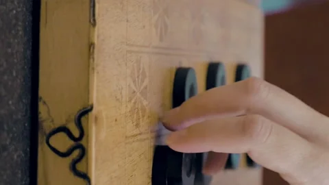 Close up of checkers on checkerboard on the table Video stock 91187348