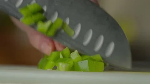 Close Up Chef Chopping Green Pepper Stock Footage 193315277