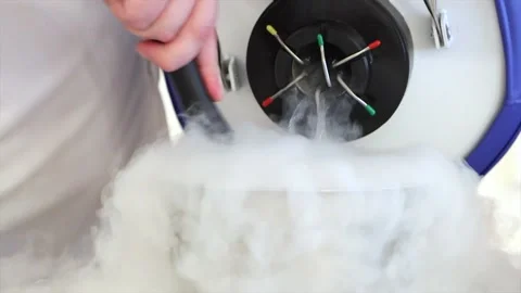 Close-up of chef cooks with liquid nitrogen in slow motion Stock Footage 189910222