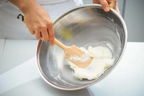 Close-up of chef hands, bread making process Stock Photos