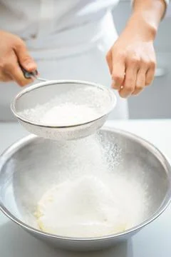 Close-up of chef hands, bread making process Stock Photos