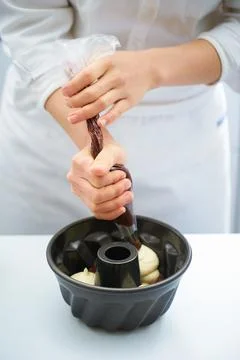 Close-up of chef hands, bread making process Stock Photos