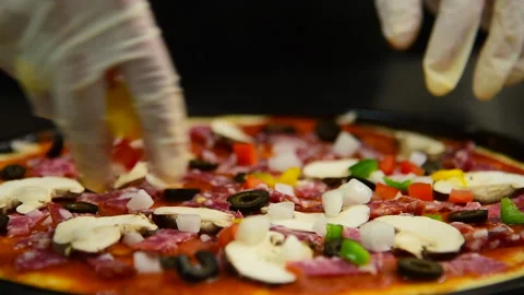 Close up Chef hands cook italian pizza homemade kitchen 스톡 동영상 264201364