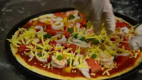 Close up Chef hands cook italian pizza homemade kitchen Stock Footage 264201410