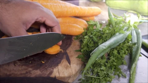 Close Up Of Chef Hands Cooking And Sliced And Grated Carrots In The Kitchen. Stock Footage 98118818
