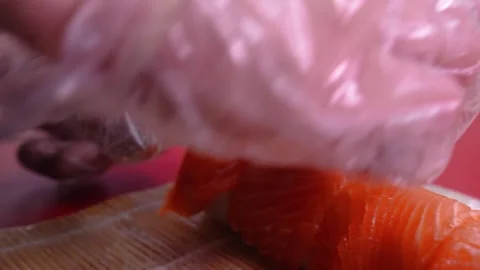 Close-up of chef hands preparing Japanese sushi food . Stock-Footage 269568601