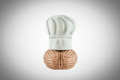 Close up of chef hat with a brain in white-grey background. Stock Illustration