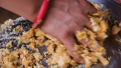 Close up of chef making dough on black table in kitchen, Varanasi, India Stock Footage 145053255