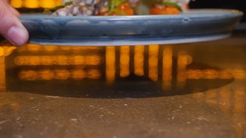 Close up of chef placing plate with salmon canapes Stock-Footage 146545915