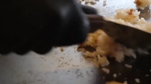 Close-up of Chef Preparing Fried Rice on Hibachi Flat Top Grill Stock-Footage 347688474