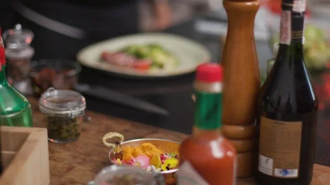 Close up chef preparing meal teasty for guest of restaurant culinary creative Stock Footage 103290798