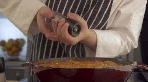 Close Up of Chef Sprinkling dish Stock Footage 55971261