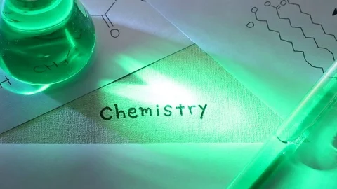 Close up of chemistry text on laboratory table Stock Footage 95967634