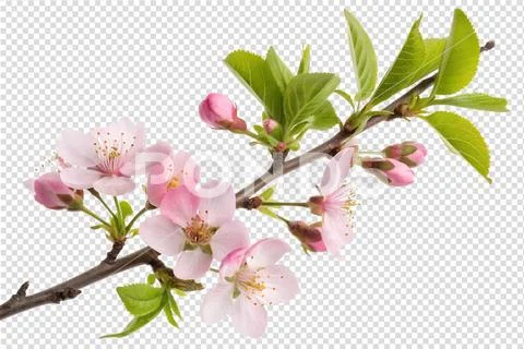 Close-up of cherry blossom branch with delicate pink flowers PSD Template