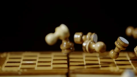 Close up of chess pieces falling on chess board, Ultra Slow Motion Stock Footage 86577219