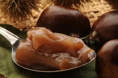 Close up on chestnut jam Stock Photos