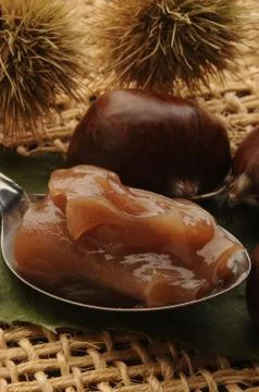 Close up on chestnut jam Stock Photos