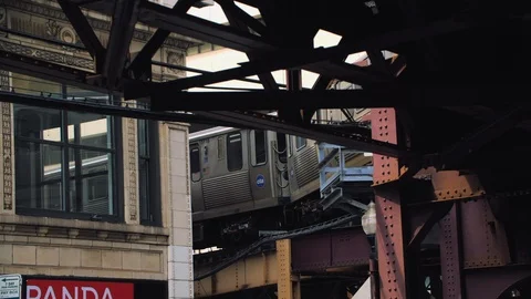 Close Up of Chicago CTA Train Passing in Downtown District Stock Footage 116489681
