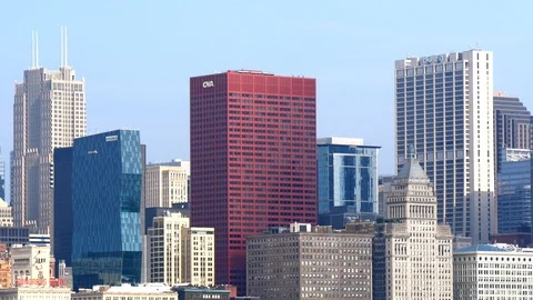 Close up of Chicago's skyline in the evening sunlight Stock Footage 87341649