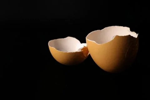 Close up of chicken egg shell isolated on dark background. Perfect for desi.. Stock Photos
