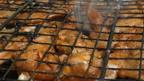 Close-up of a chicken grill on a grill. Stock Footage 159301870