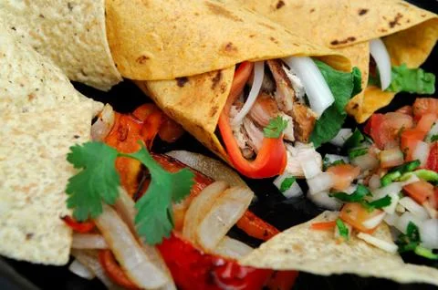 Close-up chicken wrap and chips Stock Photos