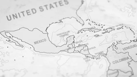 Close Up Of Chicxulub crater. World Map Animation. Stock-Footage 331810909