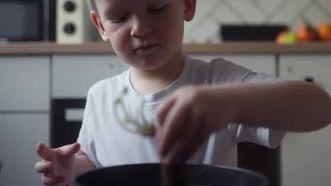 Close-up of a child placing a strawberry seedling in a clay pot with soil Stock Footage 331440034