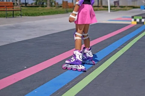 Close-up of children's roller skates. Stock Photos