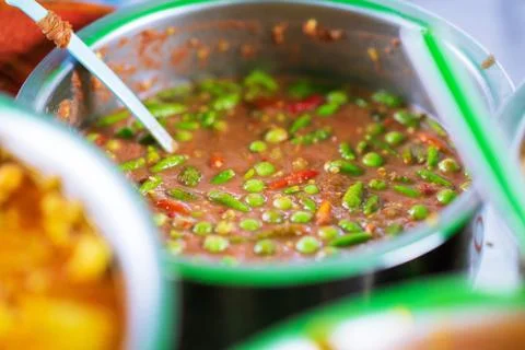 Close up of chili paste shrimp paste (Nam prik kapi) thai street food market Stock Photos