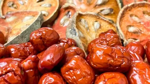 Close-up of Chinese dates and dried bael Stock Photos