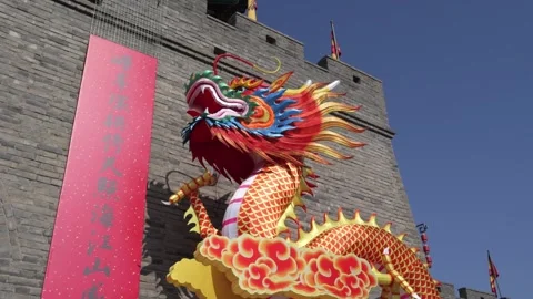 Close up of A chinese dragon lantern,slow motion Stockbeeldmateriaal 264598409