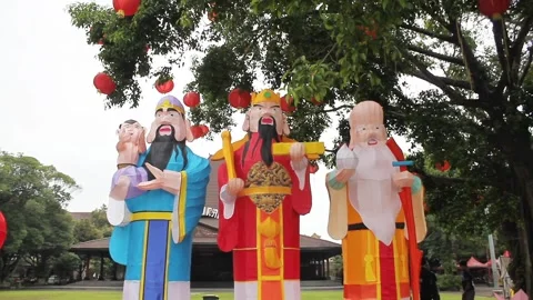 Close up of Chinese god statue displayed ahead of Chinese New Year Stock Footage 300067462
