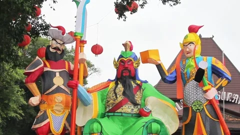 Close up of Chinese god statue displayed ahead of Chinese New Year Stock Footage 300067463