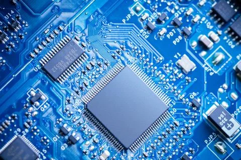 Close Up - Chips in a computer circuit board Stock Photos