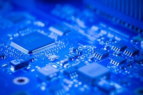 Close Up - Chips in a computer circuit board motherboard Stock Photos