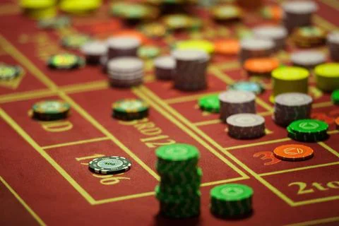 Close-up of chips on the gaming table in a roulette casino Stock Photos
