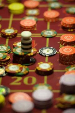 Close-up of chips on the gaming table in a roulette casino Stock-Fotos