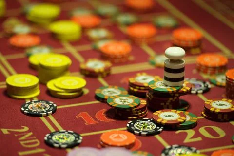 Close-up of chips on the gaming table in a roulette casino Stock Photos