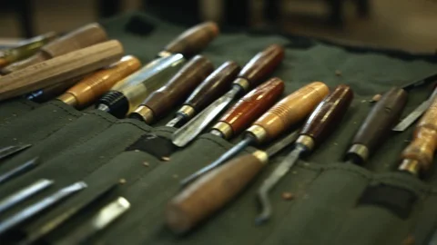 Close up chisel set tracking left to right Stock Footage 89802085