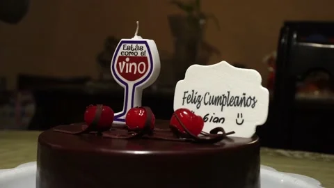 Close-up of a chocolate cake with cherries and with messages of "you are like Video stock 167293678