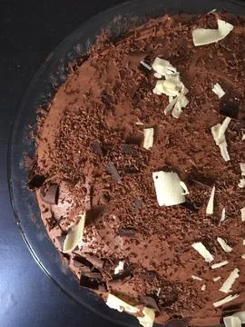 Close-Up of Chocolate Cake with Shaved Chocolate Topping Stock Photos