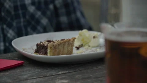 Close on chocolate dessert on table Stock Footage 136917143