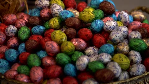 Close up chocolate eggs in Easter. Typical Italian sweets in Easter season Video stock 331222076