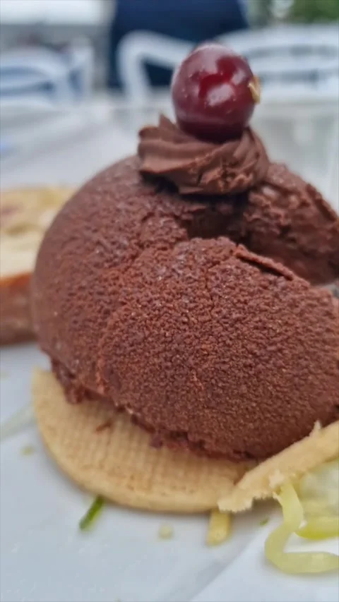 Close Up Of A Chocolate Mousse Dessert being Eaten, UK Stock Footage 280210508