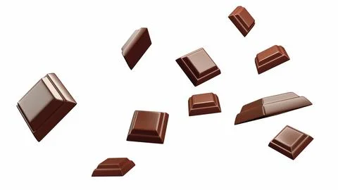 Close up of chocolate pieces stack falling Many Chocolate cubes falling wit.. Stock Illustration