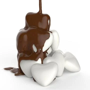 Close up chocolate syrup leaking over heart shape symbol Stock-Illustration